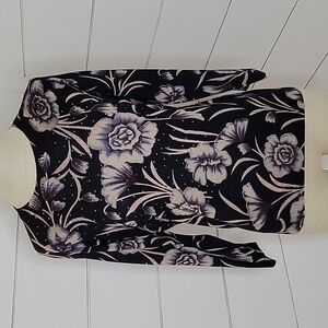 NWT Rebecca Malone medium black with purple floral and rhinestones sweater